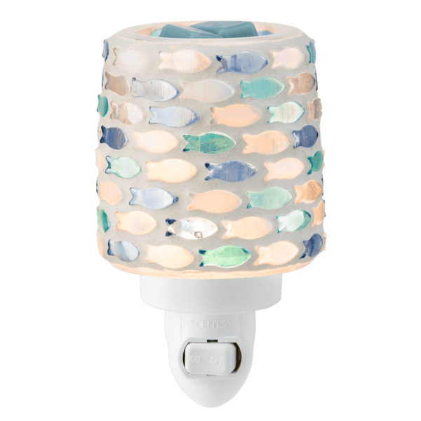 a night light with multi-color glass fish shaped design lit up